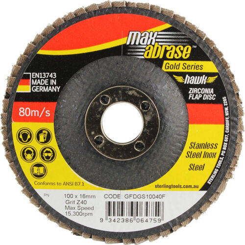 Maxabrase FLAT Flap Disc Gold Inox-Stainless 100 x ZK80 Grit